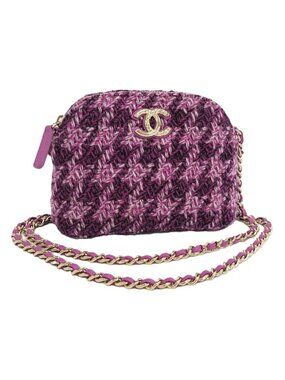 Chanel Quilted Chain Shoulder Bag Tweed Purple